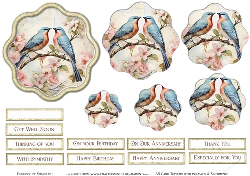 Shabby Chic Bird 5 Pyramid Toppers 