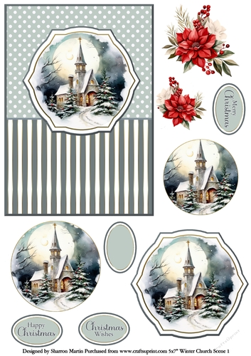 5x7 Winter Church Scene 1 Circle Pyramage Design