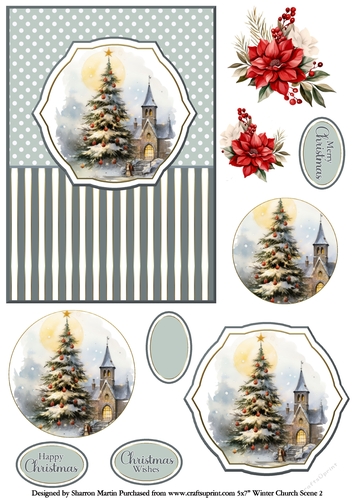 5x7 Winter Church Scene 2 Circle Pyramage Design