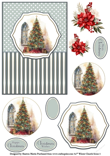 5x7 Winter Church Scene 3 Circle Pyramage Design