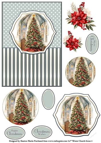 5x7 Winter Church Scene 4 Circle Pyramage Design