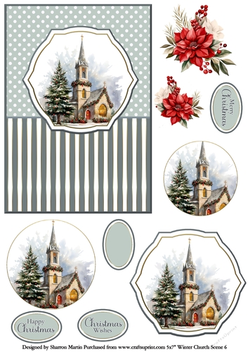 5x7 Winter Church Scene 6 Circle Pyramage Design