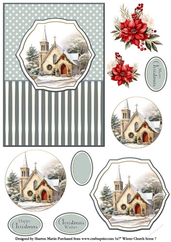 5x7 Winter Church Scene 7 Circle Pyramage Design