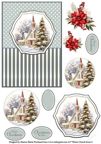 5x7 Winter Church Scene 8 Circle Pyramage Design