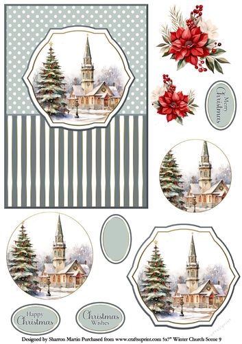 5x7 Winter Church Scene 9 Circle Pyramage Design