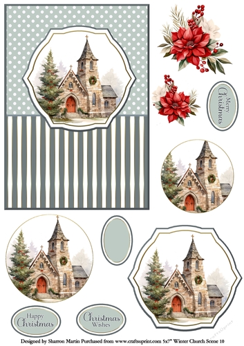 5x7 Winter Church Scene 10 Circle Pyramage Design