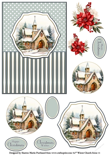 5x7 Winter Church Scene 11 Circle Pyramage Design