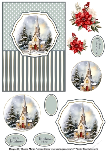 5x7 Winter Church Scene 12 Circle Pyramage Design