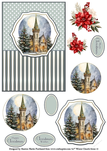 5x7 Winter Church Scene 13 Circle Pyramage Design