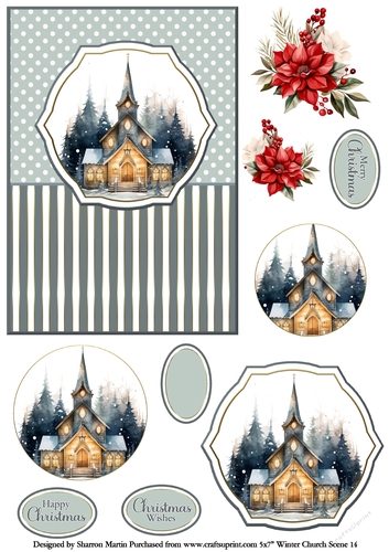 5x7 Winter Church Scene 14 Circle Pyramage Design