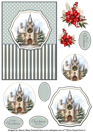 5x7 Winter Church Scene 15 Circle Pyramage Design
