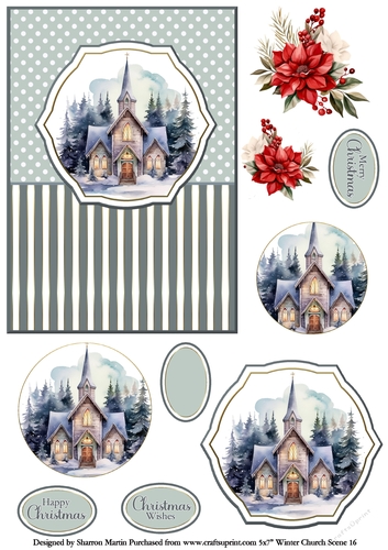 5x7 Winter Church Scene 16 Circle Pyramage Design
