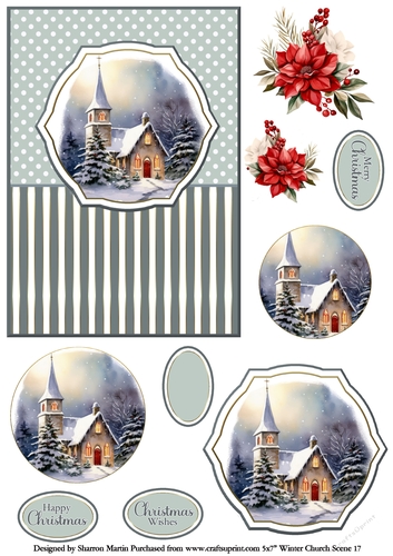 5x7 Winter Church Scene 17 Circle Pyramage Design