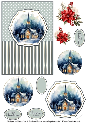 5x7 Winter Church Scene 18 Circle Pyramage Design