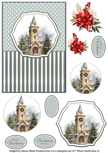 5x7 Winter Church Scene 19 Circle Pyramage Design