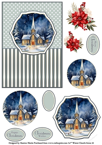 5x7 Winter Church Scene 20 Circle Pyramage Design