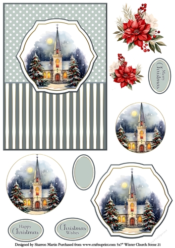 5x7 Winter Church Scene 21 Circle Pyramage Design
