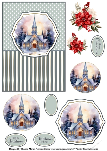 5x7 Winter Church Scene 22 Circle Pyramage Design