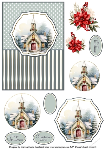 5x7 Winter Church Scene 23 Circle Pyramage Design