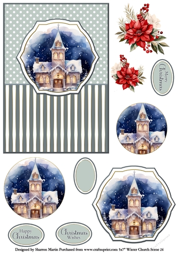 5x7 Winter Church Scene 24 Circle Pyramage Design