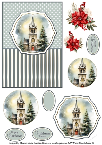 5x7 Winter Church Scene 25 Circle Pyramage Design
