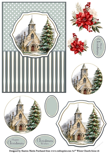 5x7 Winter Church Scene 26 Circle Pyramage Design