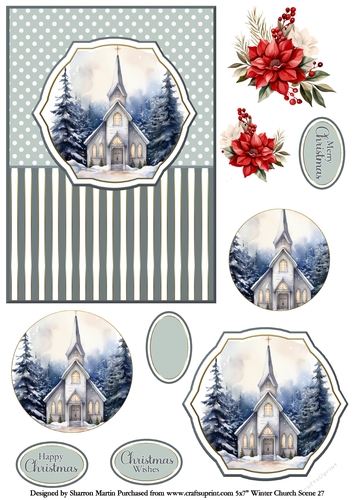 5x7 Winter Church Scene 27 Circle Pyramage Design