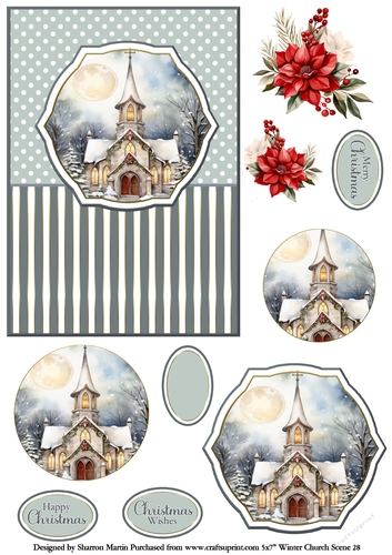 5x7 Winter Church Scene 28 Circle Pyramage Design