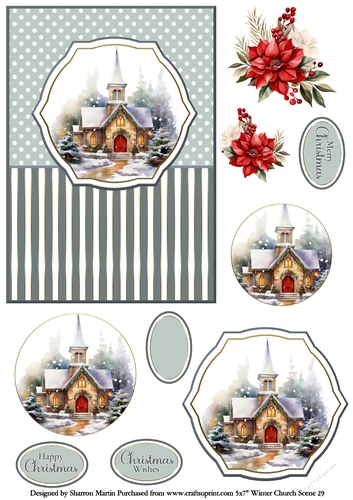 5x7 Winter Church Scene 29 Circle Pyramage Design