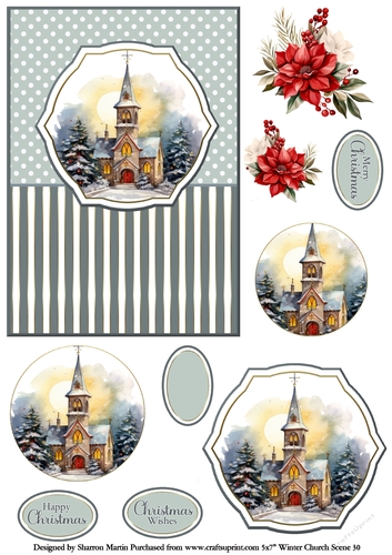 5x7 Winter Church Scene 30 Circle Pyramage Design