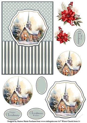 5x7 Winter Church Scene 31 Circle Pyramage Design