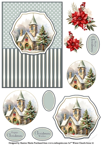 5x7 Winter Church Scene 32 Circle Pyramage Design