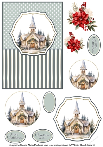 5x7 Winter Church Scene 33 Circle Pyramage Design