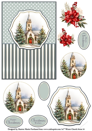 5x7 Winter Church Scene 34 Circle Pyramage Design