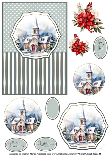 5x7 Winter Church Scene 35 Circle Pyramage Design