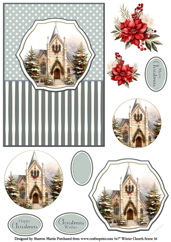 5x7 Winter Church Scene 36 Circle Pyramage Design