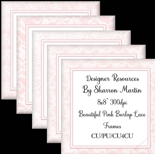 8x8 Pink Burlap Lace Frames CU / PU / CU4CU