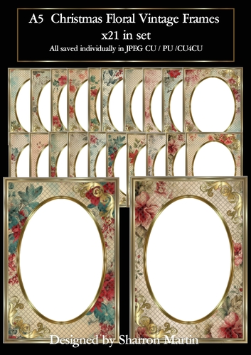 A5 Christmas Floral Vintage Frames 21 in the set 