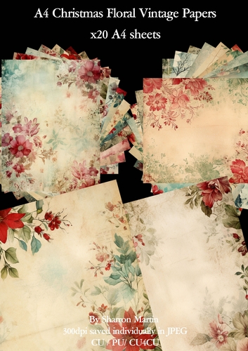 A4 Christmas Floral Vintage Background Papers