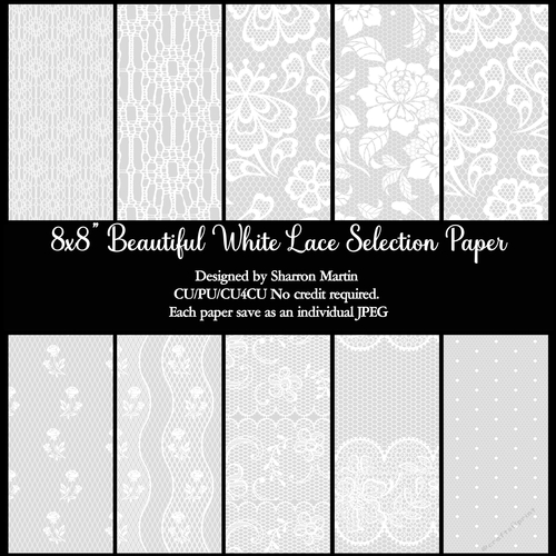 8x8 Beautiful White Lace Paper Selection 1 - 10 different designs - CU/PU/CU4CU