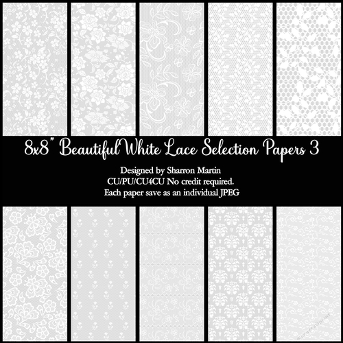 8x8 Beautiful White Lace Paper Selection 3 - 10 different designs - CU/PU/CU4CU