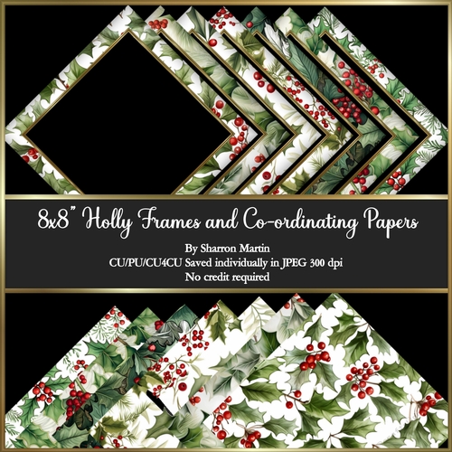8x8 Holly Frames & Co-ordinating Background Papers - Set of 7 designs