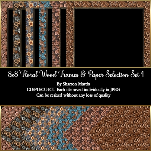 8x8 Floral Wood Frames & Papers Set 1-6