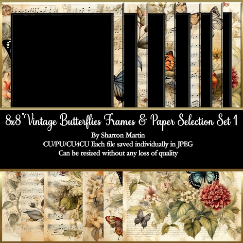 8x8 Vintage Butterflies Frames & Papers 1-6 