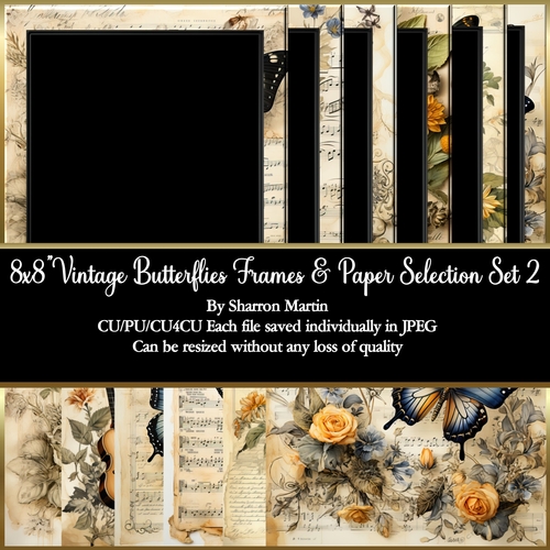 8x8 Vintage Butterflies Frames & Papers 7-12