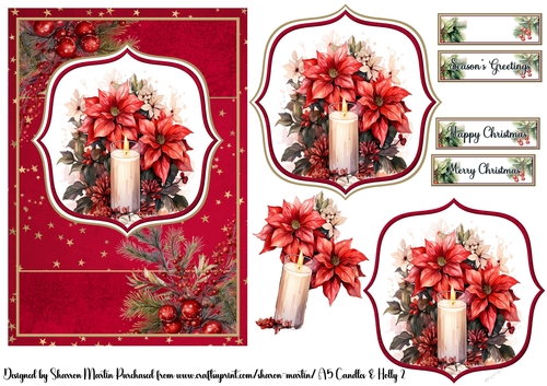 A5 Candles & Holly 2 Card Front, Toppers, Decoupage & Sentiments