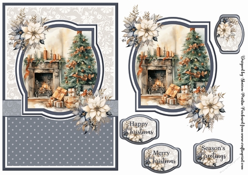 A5 Christmas Fireplace 2 Card Front, Toppers and Sentiments 