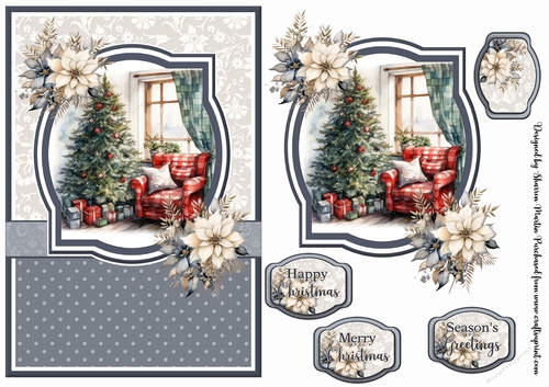 A5 Christmas Fireplace 5 Card Front, Toppers and Sentiments 
