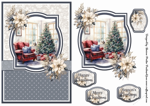 A5 Christmas Fireplace 6 Card Front, Toppers and Sentiments 
