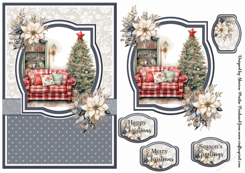 A5 Christmas Fireplace 7 Card Front, Toppers and Sentiments 
